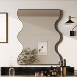 Wall Mirror 30x35 Inch Black Rectangular Mirror with 2 Wavy Sides Metal Framed Mirror Vanity Mirror W1435133318