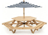 6-Seat Hexagonal Kids Picnic Table with Umbrella, Solid Fir Wood Outdoor Table & Bench Set for 81081668