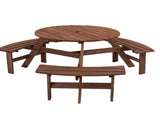 6-Person Circular Outdoor Wooden Picnic Table for Patio, Backyard, Garden, DIY w/ 3 Built-in W142281086