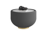 Modern Round Sintered stone Pattern Tabletop Leather Edge Sofa End Table with Metal Base,Luxurious W3081P309606
