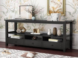 3 Tier Vintage Solid Console Table with 3 Drawers and Shelves, Industrial Console Table Coffee Table 10966810