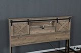 Farmhouse Bed Frame Queen Size with LED Lights and Charging Station, Wooden Queen Bed with 2 Storage W1670P255538