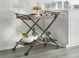 Lester 2-Tier Metal and Wood Bar Cart with Locking Casters, Black/Walnut 92086734
