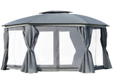 144x144 Inch Round Outdoor Gazebo, Patio Dome Gazebo Canopy Shelter with Double Roof, Netting 20014471