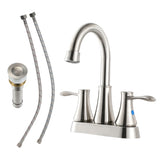 4 Inch 2 Handle Centerset Bathroom Faucet,with Pop up Drain and 2 Water Supply Lines,Brushed Nickel W124379894