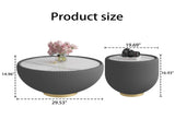 Modern Round Sintered stone Pattern Tabletop Leather Edge Sofa End Table with Metal Base,Luxurious W3081P309606
