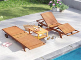 Solid Wood Outdoor Chaise Lounge, 4-Position Adjustable Backrest with Extendable Side Table 54669285