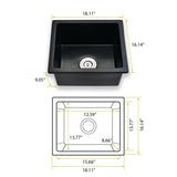 Quartz 18" L X 16" W Undermount Bar Sink With Basket Strainer JYGAS6679MB
