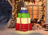 6FT Lighted Gift Box Tower, Pre-lit Pull Up Present Boxes with 200 LED Warm White Lights and Ropes 57172027