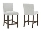 5pc Counter Height Dining Set Square White Faux Marble Table Grey Fabric Upholstered Tufted Nail B011P507715