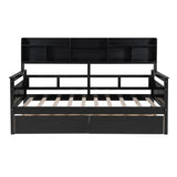 Twin size Daybed, Wood Slat Support, with Bedside Shelves and Two Drawers, Espresso N708P245183P
