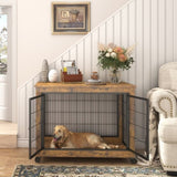 ZNTS Furniture Dog Cage Crate with Double Doors, Rustic Brown, 38.58'' W x 25.2'' D x 27.17'' H W116291738