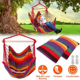 Hammock Hanging Canvas Porch Patio Swing Seat Portable Camping Rope Seat Wooden Stick Hammock 93130373