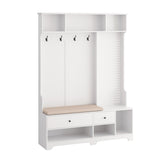 Multi-purpose Hallway Hall Tree with Removable Linen Cushioned Entryway Bench, Coat Rack, Storage W757P196820