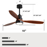 ZNTS 52 Inch Wooden Ceiling Fan With 3 Solid Wood Blades Remote Control Reversible DC Motor With Led W882P147232