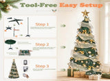 6FT Green Telescopic Christmas Tree with Gold Ribbon, Gold & Silver Ornaments, Bead Chain, PVC, 150 90389719