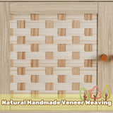 Elegant Veener Weaving Design Coffee Table with 4 Sliding Door, Wooden Center Rectangular Table with W2557P206923