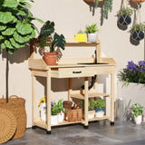 Natural Wood Potting Bench Table, Outdoor Garden Table with Removable Sink and Faucet 51205211