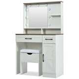 Farmhouse Makeup Vanity Desk with Mirror and Lights, 3 Lighting Modes, Vanity Set with Stool, 45077728