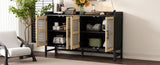 TREXM Rustic Sideboard with Decorative Rattan Doors and Adjustable Shelves for Entryway, Dining N715P203848B