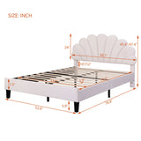 Full Size Upholstered Platform Bed with Flower Pattern Velvet Headboard, Beige 70479085