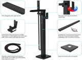 Thermostatic Freestanding Bathtub Faucet Waterfall Tub Filler Black Floor Mount Brass Bathroom T3177P277531