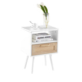 15.75" Rattan End table with drawer and solid wood legs, Modern nightstand, side table for living 64942501
