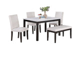 Classic Stylish 5pc Dining Set Kitchen Dinette Faux Marble Top Table Bench and 3x Chairs White Faux B011P184982