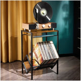 ZNTS Electric stand with vinyl storage rack, 3-layer coffee table vinyl record display 28473775