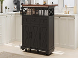 K&K 46.5'' Farmhouse Kitchen Island with Drape of Beads, Power Outlet, Rolling Kitchen Cart on N707P254872B