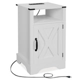Farmhouse Nightstand Side Table, Wooden Rustic End Table, Tall Bedside Table with Electrical Outlets B082134941