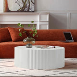 Contemporary Round Coffee Table with Handcrafted Relief, 35.43inch, Whtie W876P196386