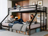 Heavy Duty Twin Over Queen Bunk Bed, Sturdy Metal Bunk Bed Frame with Flat Ladder & Full-Length W5635P531646