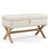 ZNTS 35 Inch Storage Ottoman, Button-Tufted Ottoman Linen Storage Bench, Ottoman with Storage W1955121377