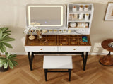 Makeup Vanity with LED Lighted Mirror, 360&deg Rotatable Mirror, Vanity Desk with 2 Drawers,Power 49216416