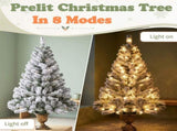 4FT Flocked Christmas Tree in Cup Pot, 211 PVC Tips, 120 Warm White Lights with 8 Modes & Remote, US 19756908