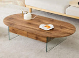 Coffee table with double drawers. The board surface is MDF sticker, and both sides are transparent W1151P191785