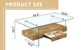 43.3 Inch Modern Two-Tier Coffee Table - Clear Tempered Glass and Natural Wood Grain, W1151P232622