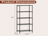 5-Tier Heavy-Duty Metal Wire Shelving, 750 LBS Total Load with Multi-Grade Per Shelf Capacity for 72746903