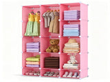 3-Cube Pink Modular Kids Closet, PP & Metal Storage Organizer with Hanging Rods, Tool-Free Assembly 28375438