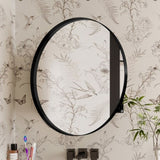 31.5 Inch Surface Mount Round Metal Framed Medicine Cabinet with Mirror and Adjustable Shelves Black W1435P194674