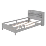 ZNTS Wood Twin Size Platform Bed with Built-in LED Light, Storage Headboard and Guardrail, Antique Grey WF308150AAE