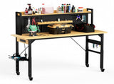 71''Adjustable Workbench with pegboard, Heavy Duty Wooden Desktop Workbench with Wheels, 1600 lb. W1162P384342