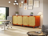 Mid Century Boho Freestanding Accent Cabinet, Handmade Paper Rope Woven Push-to-Open Double Doors, , W2557P515200