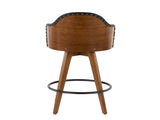 Mid-Century Counter Stool in Walnut and Black Faux Leather B202P222357