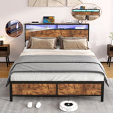 ZNTS Industrial Full Bed Frame with LED Lights and 2 USB Ports, Bed Frame Full Size with Storage, Noise W1935123362