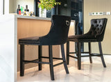 Contemporary Velvet Upholstered Barstools with Button Tufted Decoration and Wooden Legs, and Chrome W1143P177253