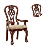 ZNTS Formal Classic Set of 2pc Arm Chairs Dining Room Cherry Solid wood Damask Print Fabric Seat B011P248054