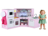 Interactive Kids Play Kitchen with Ice Maker & Chalkboard, Corner Design Pretend Cooking Set with 58335209