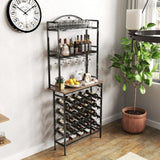 ZNTS Industrial Wine Rack Bar Table, 3-Tier Liquor Bottle Glass Holder with Storage Shelves, Metal W2167P202388